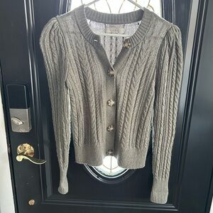 LOFT Taupe Cable Knit Cardigan